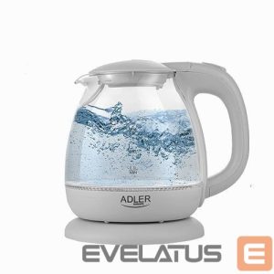 Чайник Adler  Kettle AD 1283G Standard, 1100 W, 1 L, Plastic/Glass, Grey, 360° rotational base 