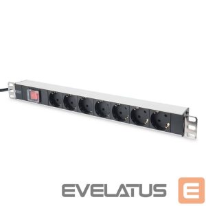 Предохранитель Digitus  Aluminum outlet strip with switch  	DN-95402 Sockets quantity 7, 7x safety outlets 250VAC 50/60Hz / 16A / 4000W, 1U Aluminum PDU, rackmountable 