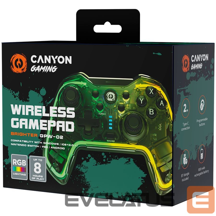 Контроллер Canyon gamepad Brighter GPW-02 BT+Dongle Wireless Crystal Transparent