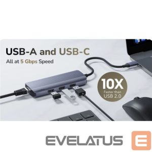 Роутер Cudy  UH606 PortMate USB-C 6-in-1 Hub 4K 60Hz HDMI Gigabit LAN 3x USB-A Power Input Grey 