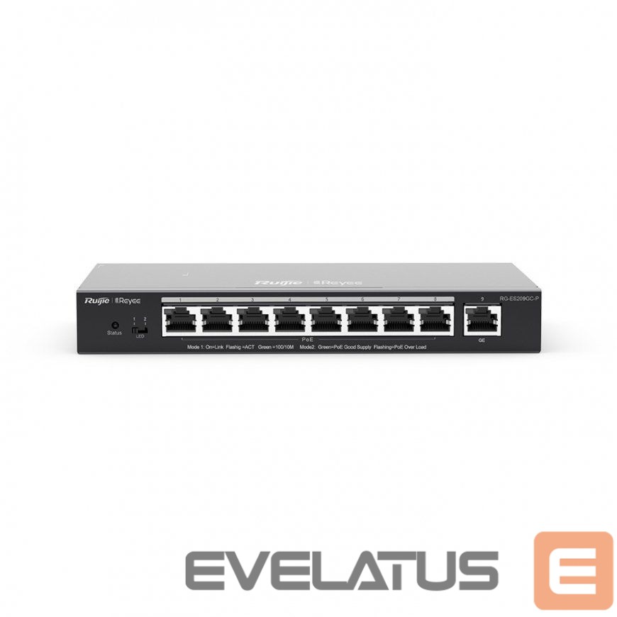 аксессуары для наблюдения Ruijie Networks RG-ES209GC-P tīkla pārslēgs Vadīts Gigabit Ethernet (10/100/1000) Power over Ethernet (PoE) Black