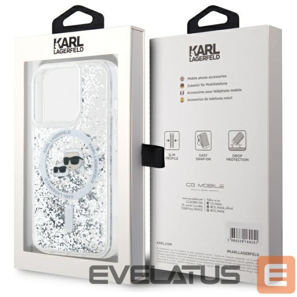 Другой аксессуар для телефона Karl Lagerfeld Karl Lagerfeld Liquid Glitter Karl & Choupette Head Magsafe iPhone 15 Pro Case - Clear