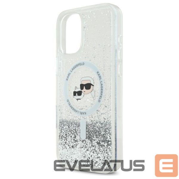 Другой аксессуар для телефона Karl Lagerfeld Karl Lagerfeld Liquid Glitter Karl & Choupette Head Magsafe iPhone 16 Plus Case - Clear