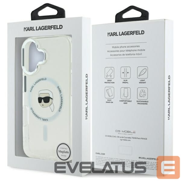 Другой аксессуар для телефона Karl Lagerfeld Karl Lagerfeld IML Metal Karl Head MagSafe iPhone 16 Case - White