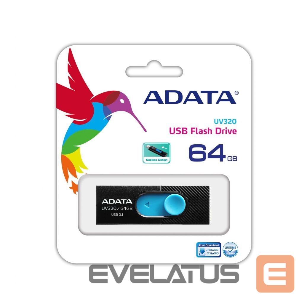 Флеш-накопитель ADATA AUV320 64GB USB Flash Drive, Black/Blue