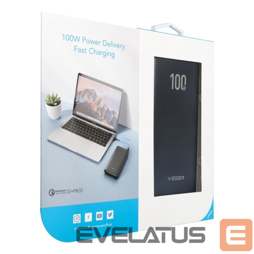 Внешний аккумулятор Veger Powerbank Veger T100 (W2032C-100) PD QC3.0 5A 100W 20000 mAh black
