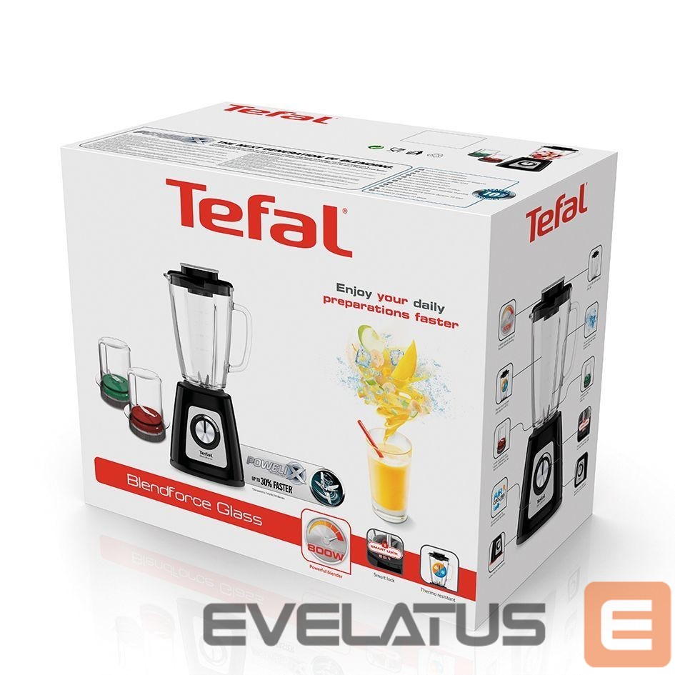 Миксеры и блендеры TEFAL Blender BL438831 BlendForce Tabletop, 800 W, Jar material Glass, Jar capacity 1.25 L, Ice crushing, Black