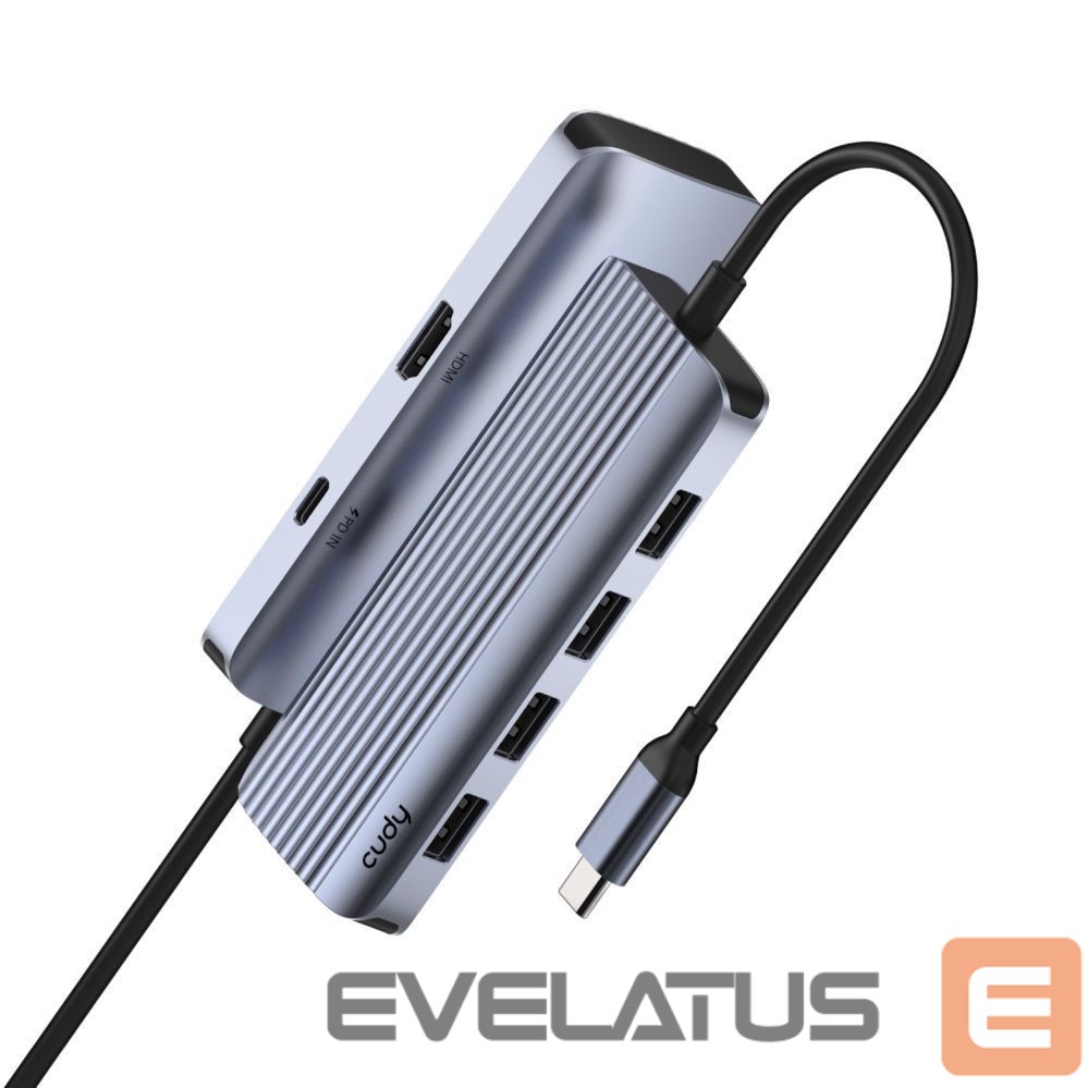 Роутер Cudy UH500 PortMate USB-C 6-in-1 Hub 4K 30Hz HDMI USB-C PD 4x USB-A 3.0 Aluminum Grey