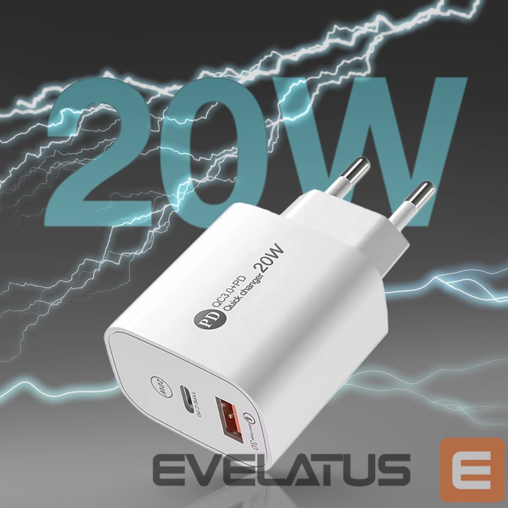 Адаптер Hurtel A6MaxL 20W USB-A USB-C wall charger with USB-C - USB-C 1m cable - white