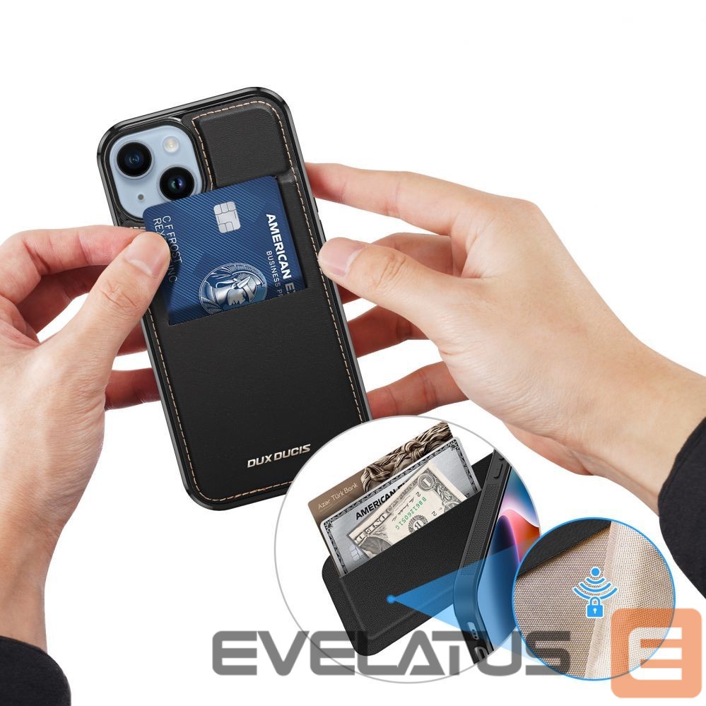 Чехол на заднюю панель Dux Ducis 3in1 Wallet Case with Stand for iPhone 15 Plus MagSafe RFID Blocker Dux Ducis Rafi Mag - Black