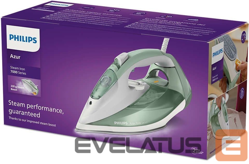 Утюг Philips DST7012/70 HV | Steam Iron | 2600 W | Water tank capacity 300 ml | Continuous steam 45 g/min | Steam boost performance 220 g/min | Desert Green/Gray