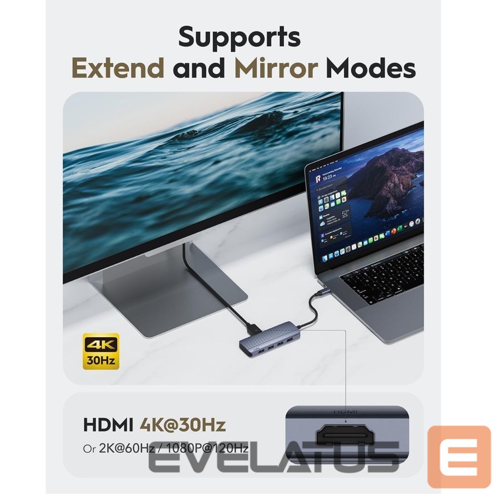 Роутер Cudy UH500 PortMate USB-C 6-in-1 Hub 4K 30Hz HDMI USB-C PD 4x USB-A 3.0 Aluminum Grey