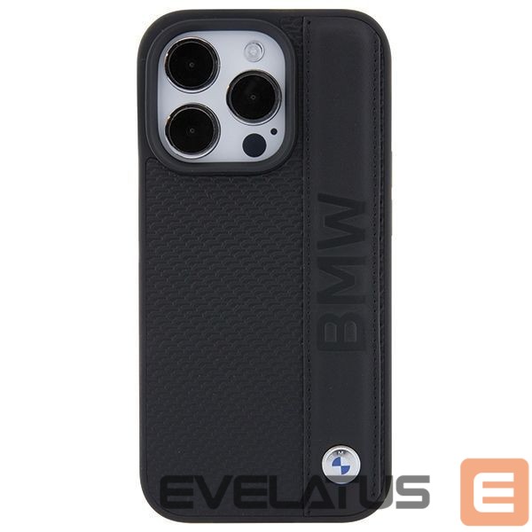 Чехол на заднюю панель BMW BMW Leather Textured & Stripe iPhone 15 Pro Max Case - Black