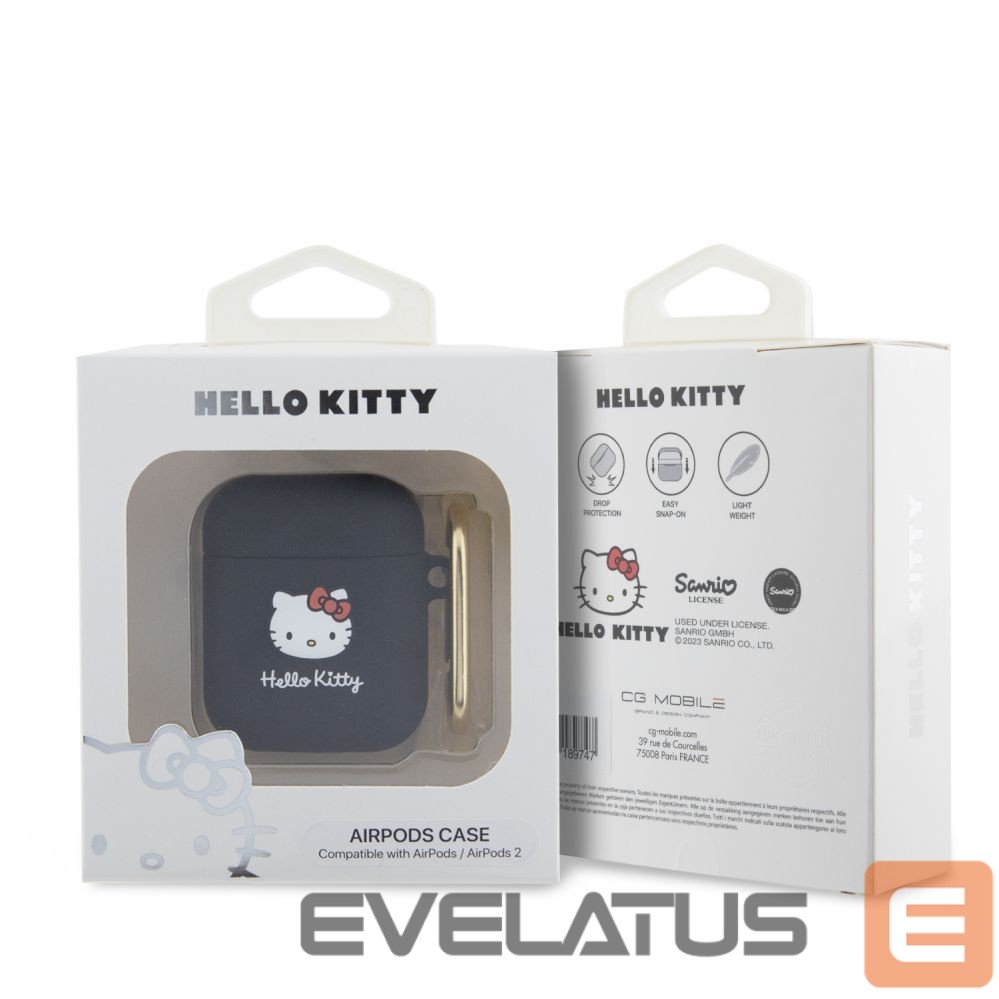 Чехол для наушников Hello Kitty Apple Airpods 1/2 cover czarny Silicone 3D Kitty Head Black
