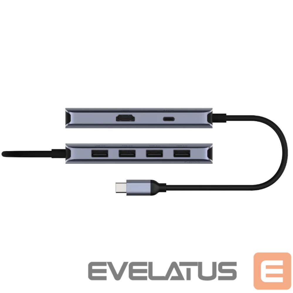Роутер Cudy UH500 PortMate USB-C 6-in-1 Hub 4K 30Hz HDMI USB-C PD 4x USB-A 3.0 Aluminum Grey