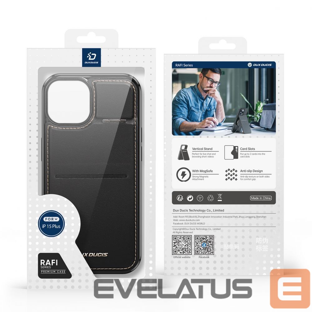 Чехол на заднюю панель Dux Ducis 3in1 Wallet Case with Stand for iPhone 15 Plus MagSafe RFID Blocker Dux Ducis Rafi Mag - Black