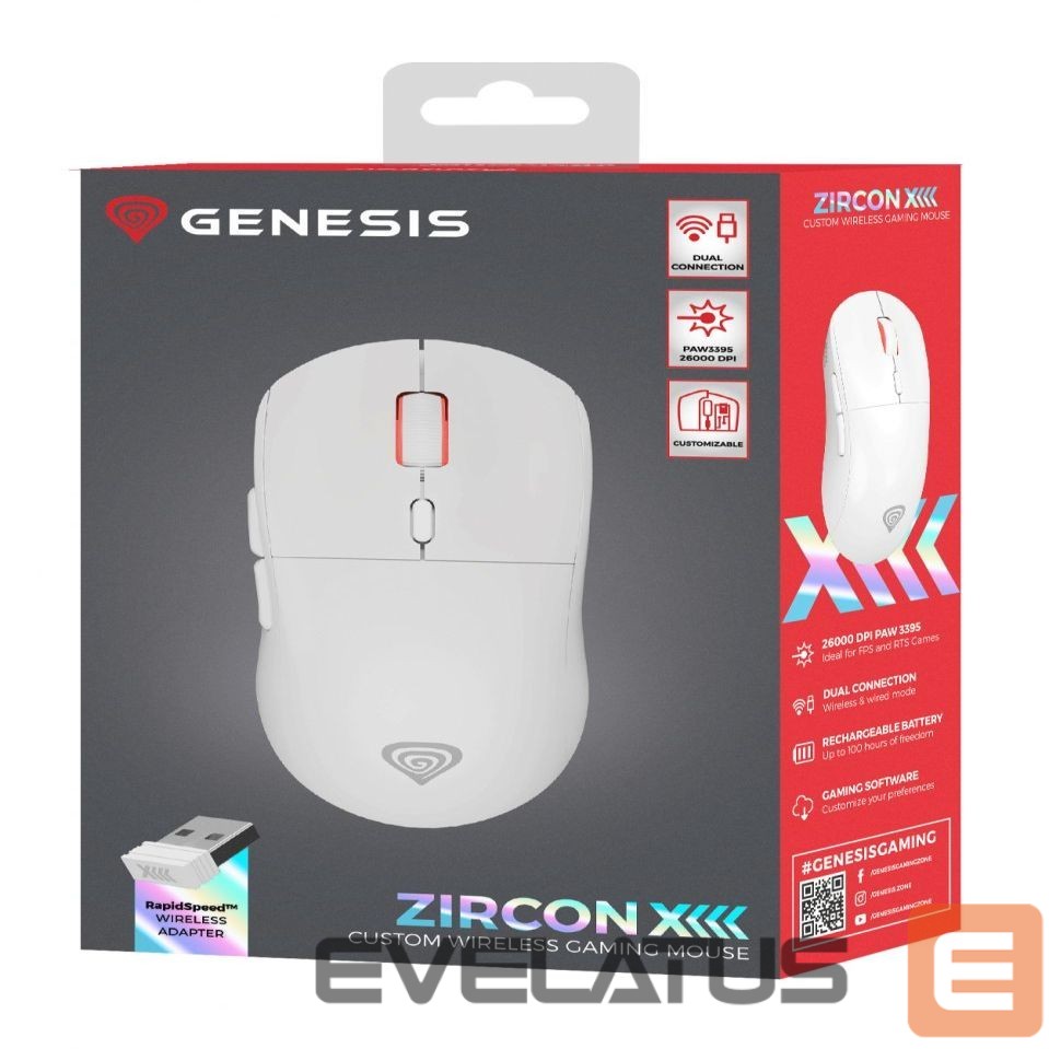Компьютерная мышь Genesis Zircon XIII Custom | Wireless | Gaming Mouse | 2.4 GHz, USB | White