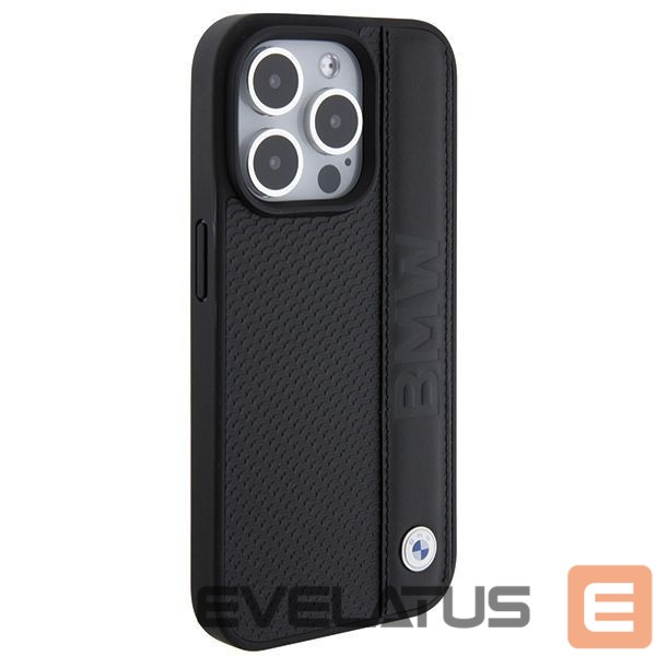 Чехол на заднюю панель BMW BMW Leather Textured & Stripe iPhone 15 Pro Max Case - Black