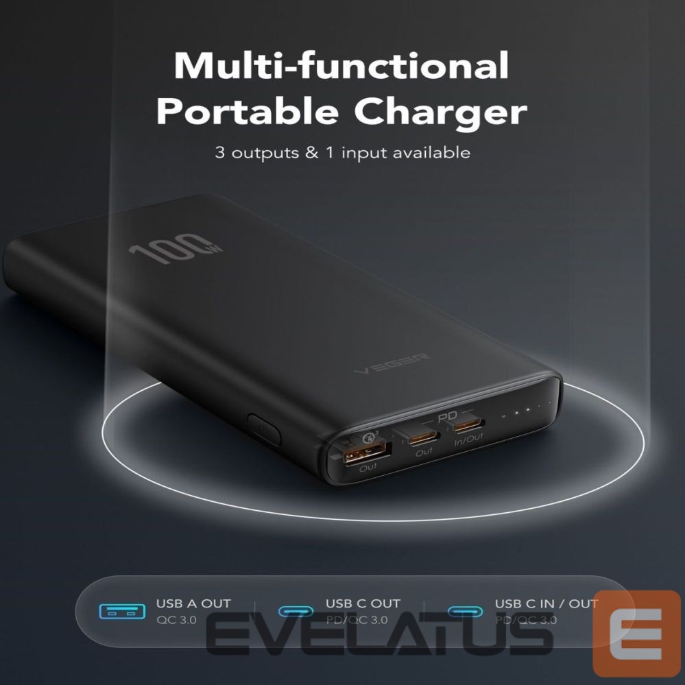 Внешний аккумулятор Veger Powerbank Veger T100 (W2032C-100) PD QC3.0 5A 100W 20000 mAh black