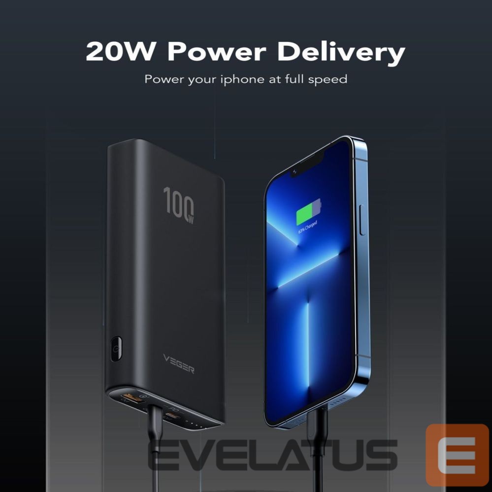 Внешний аккумулятор Veger Powerbank Veger T100 (W2032C-100) PD QC3.0 5A 100W 20000 mAh black