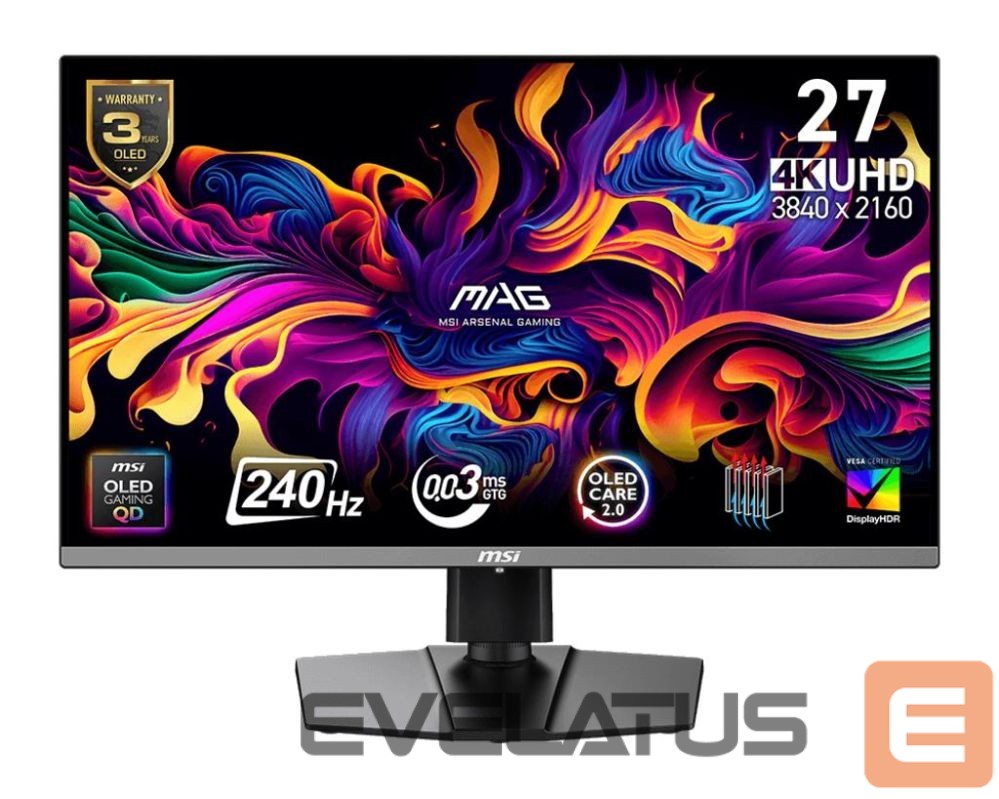 Монитор MSI Monitor||26.5 "|3840 x 2160 pixels|4K Ultra HD|Native aspect ratio 16:9|QD-OLED|MAG272UPQD-OLEDX24