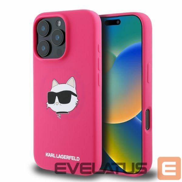 Чехол на заднюю панель Karl Lagerfeld Karl Lagerfeld Silicone Choupette Head Print MagSafe iPhone 16 Pro Max Case - Fuchsia