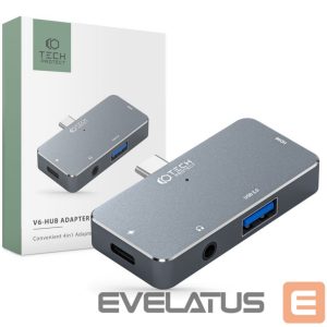 Другой аксессуар для компьютера Tech-Protect  HUB Tech-Protect V6 4in1 USB-C - USB-A 3.0 / USB-C PD100W / HDMI / mini jack 3.5mm - gray 