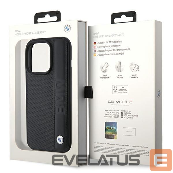 Чехол на заднюю панель BMW BMW Leather Textured & Stripe iPhone 15 Pro Max Case - Black