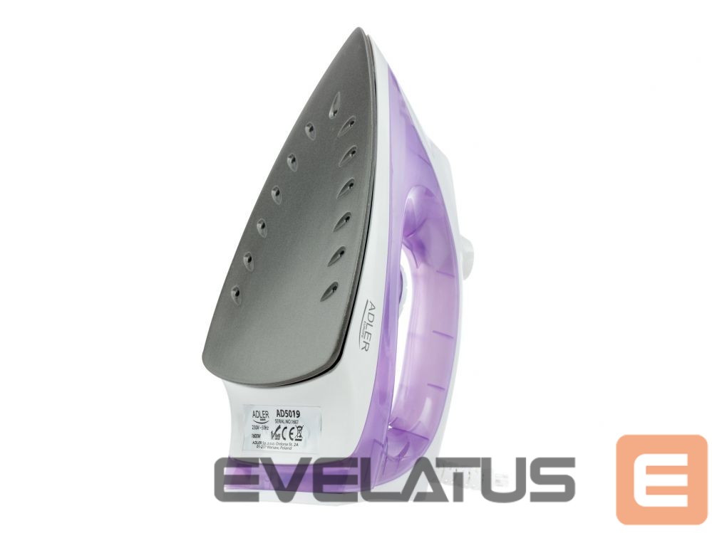 Утюг Adler Iron | | AD 5019 | With cord | 1600 W | Water tank capacity 100 ml | Continuous steam 10 g/min | Violet/White