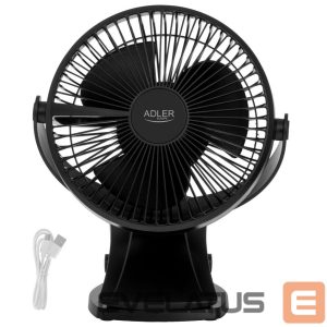 Вентилятор Adler  Rechargeable Clip-on Desk Fan | AD 7342 | Table Fan | Black | Diameter 15.5 cm | Number of speeds 3 | Oscillation | 5 W 