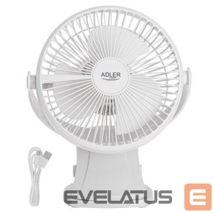 Вентилятор Adler  Rechargeable Clip-on Desk Fan | AD 7342 | Table Fan | White | Diameter 15.5 cm | Number of speeds 3 | Oscillation | 5 W 
