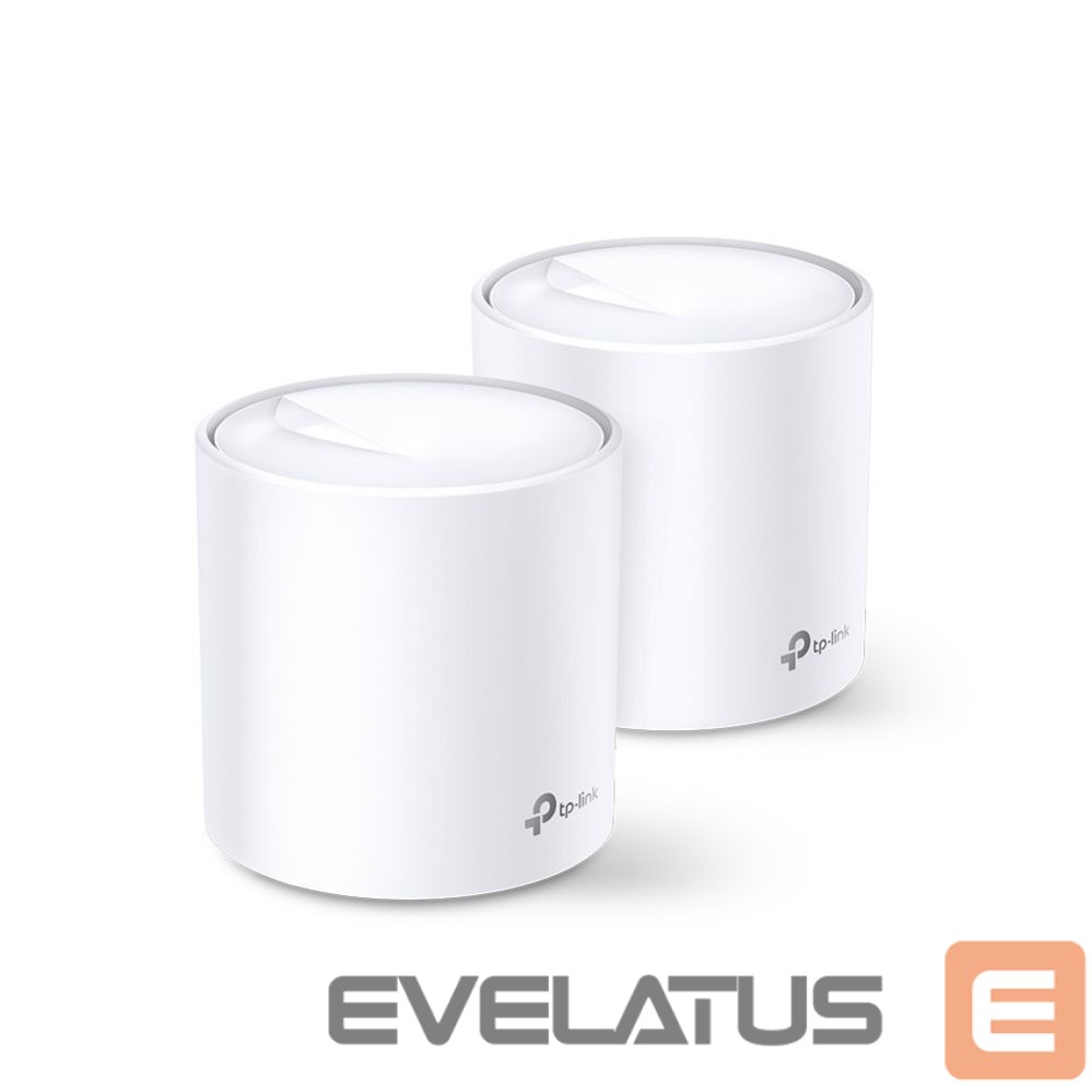 Роутер TP-Link AX3000 Whole Home Mesh Wi-Fi 6 System Deco X60 (2-pack) 802.11ax, 2402+574 Mbit/s, 10/100/1000 Mbit/s, Ethernet LAN (RJ-45) ports 2, Mesh Support Yes, MU-MiMO Yes, Antenna type 4xInternal per Deco uni