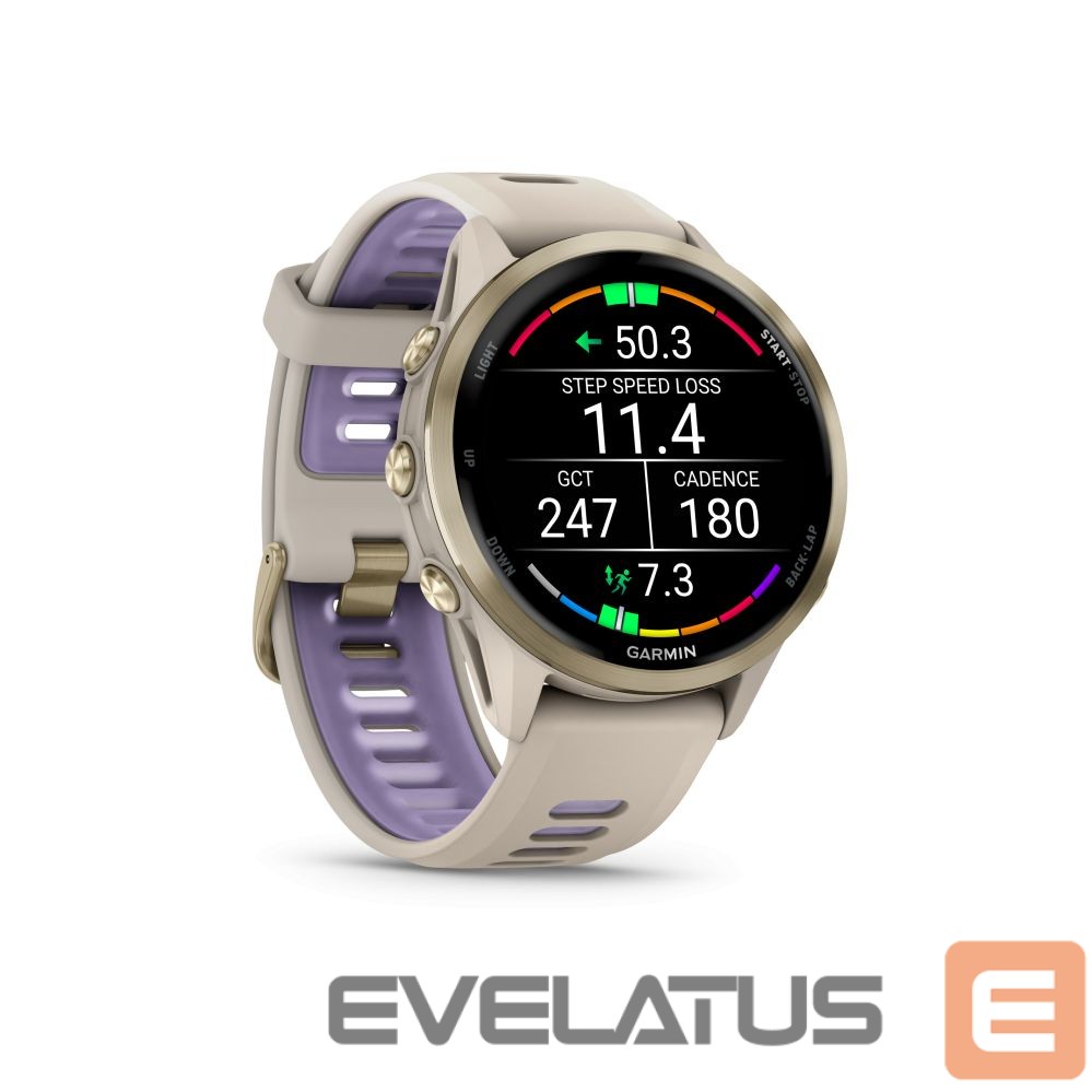 Умные часы Garmin Forerunner 970, Soft Gold Titanium with French Grey Case and French Grey/Translucent Indigo Band