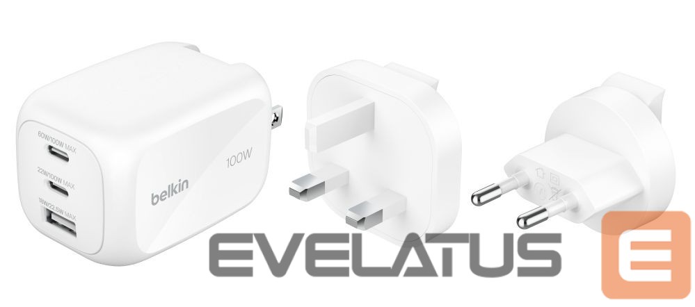 Адаптер Belkin BOOSTCHARGE 100w 2C1A Wall Charger with interchangable plug tips UK, EU, US White