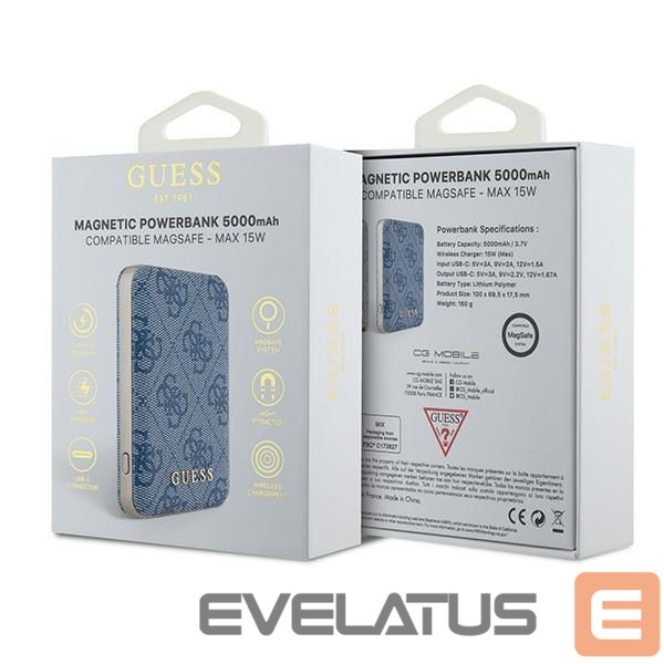 Другие товары Guess Guess Powerbank inductive 15W GUPB5FP4EMGB 5000mAh blue/blue 4G Leather Metal Logo MagSafe