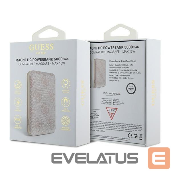 Другие товары Guess Guess Powerbank inductive 15W GUPB5FP4EMGP 5000mAh pink/pink 4G Leather Metal Logo MagSafe