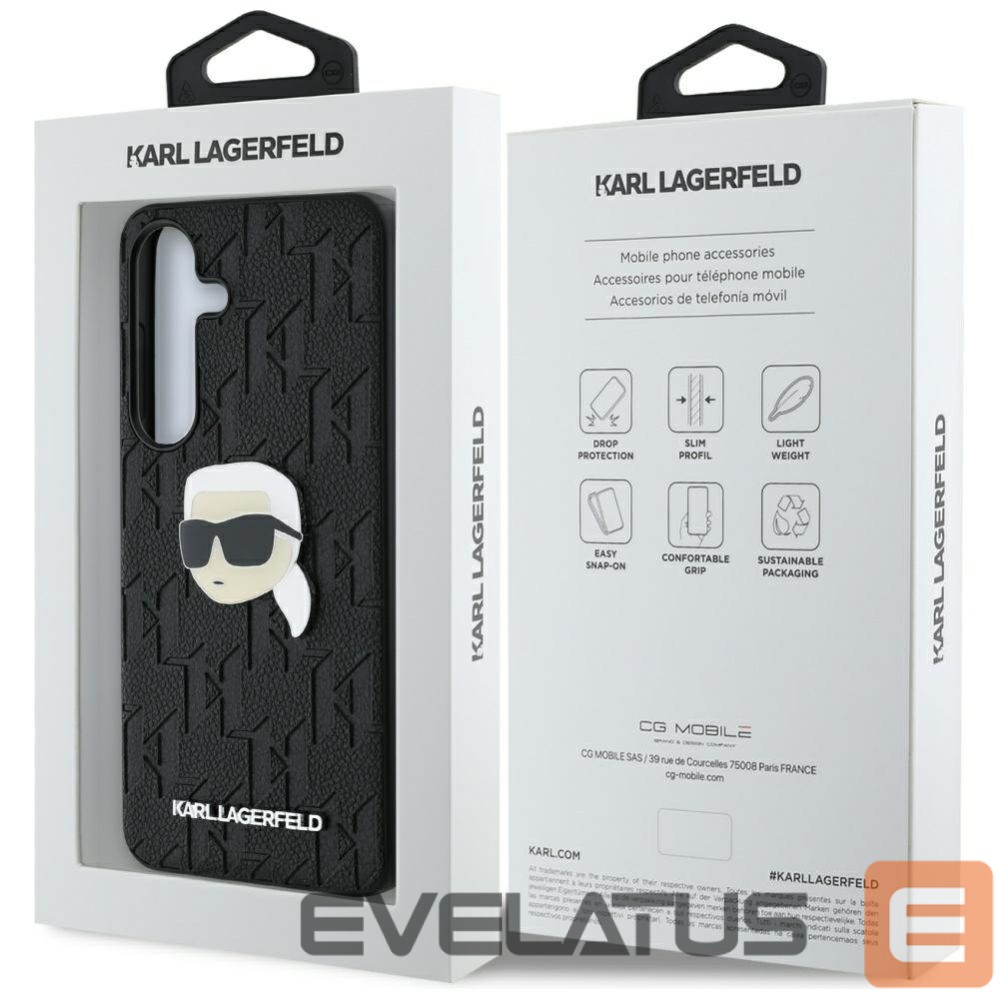 Другие товары Karl Lagerfeld Karl Lagerfeld Leather Monogram Pin Logo Karl Head Samsung Galaxy S25 Case Black