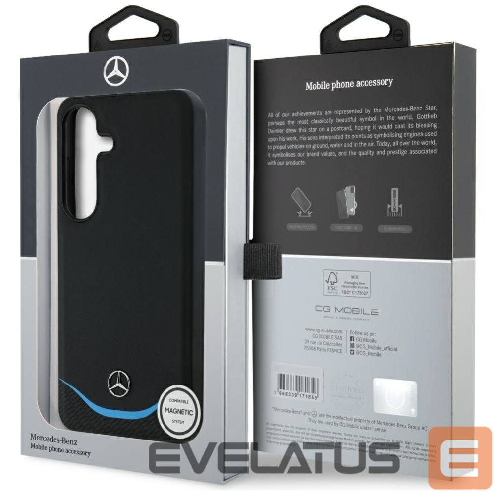 Другие товары Mercedes-Benz Mercedes Leather Contrasted Blue Horizontal Curve MagSafe Case for Samsung Galaxy S25 - Black
