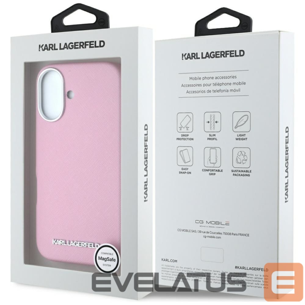 Другие товары Karl Lagerfeld Karl Lagerfeld Saffiano Full Wrapped Elongated Metal Logo MagSafe iPhone 16 Case - Pink