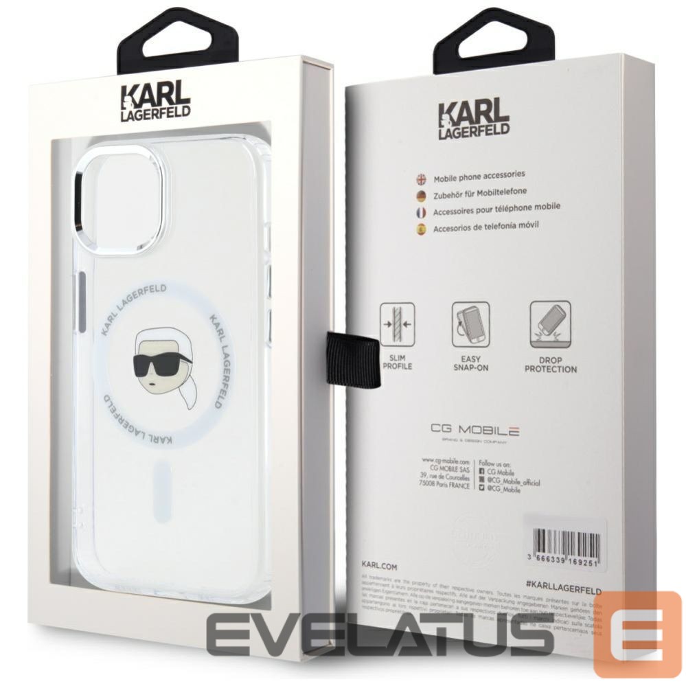 Другие товары Karl Lagerfeld Karl Lagerfeld IML Metal Karl Head MagSafe Case for iPhone 15 White