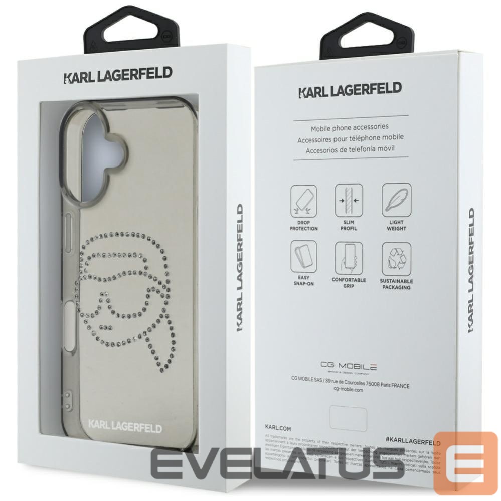 Другие товары Karl Lagerfeld Karl Lagerfeld IML Rhinestones Karl Head Case for iPhone 16 Black