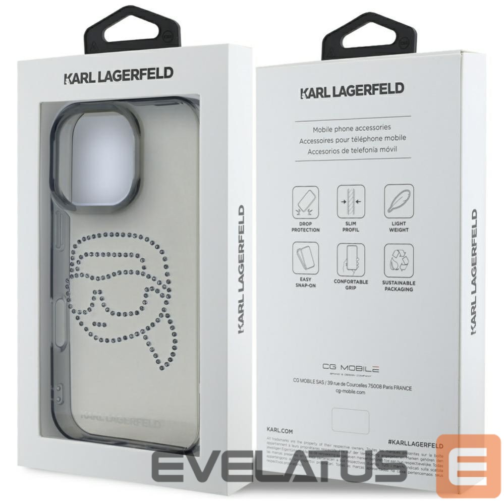 Другие товары Karl Lagerfeld Karl Lagerfeld IML Rhinestones Karl Head Case for iPhone 16 Pro Black