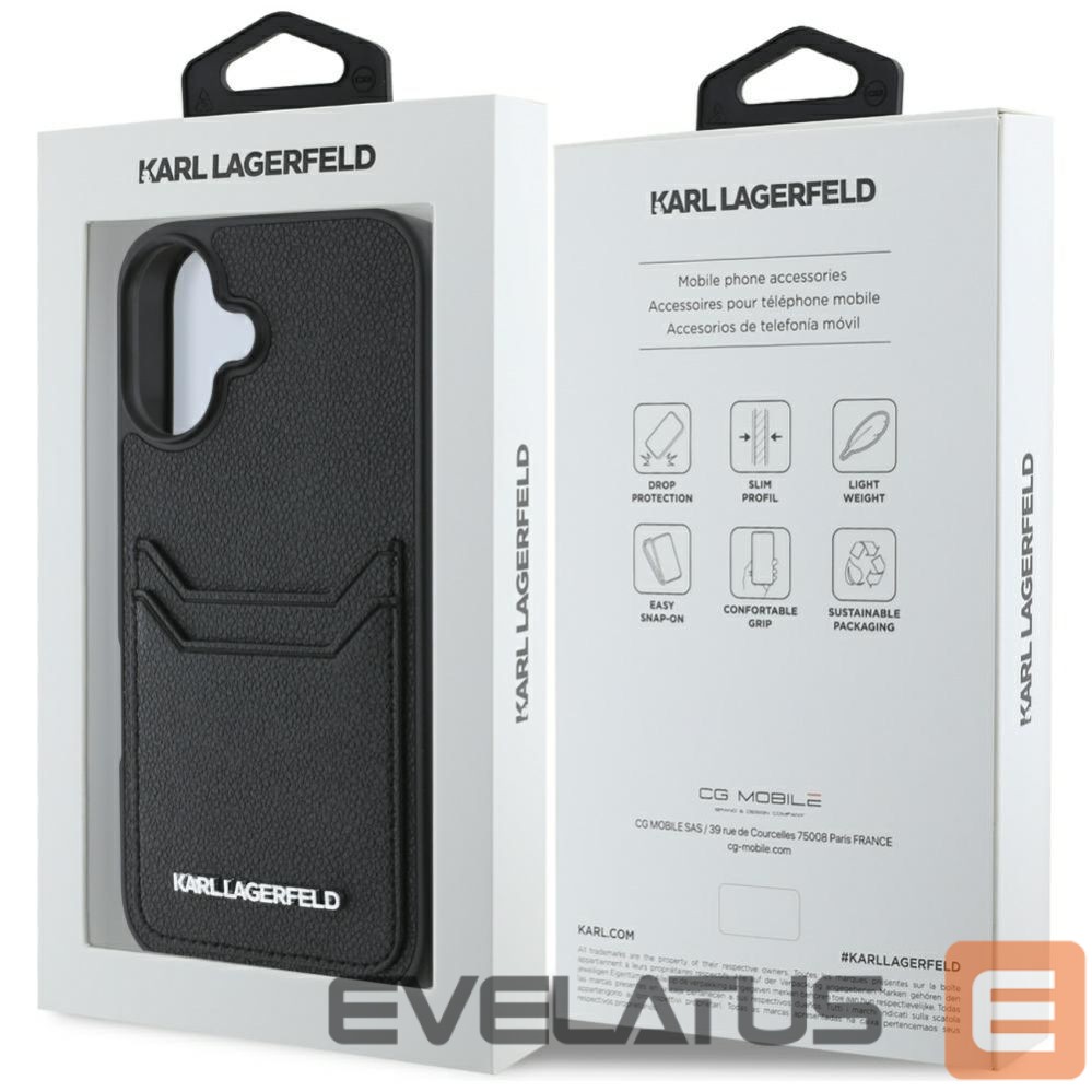 Другие товары Karl Lagerfeld Karl Lagerfeld HC Grained PU Cardslot Metal Elong iPhone 16 Case - Black