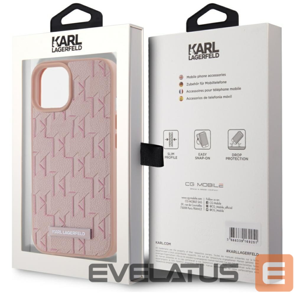 Другие товары Karl Lagerfeld Karl Lagerfeld Leather Monogram Metal Logo MagSafe iPhone 15 Case - Pink