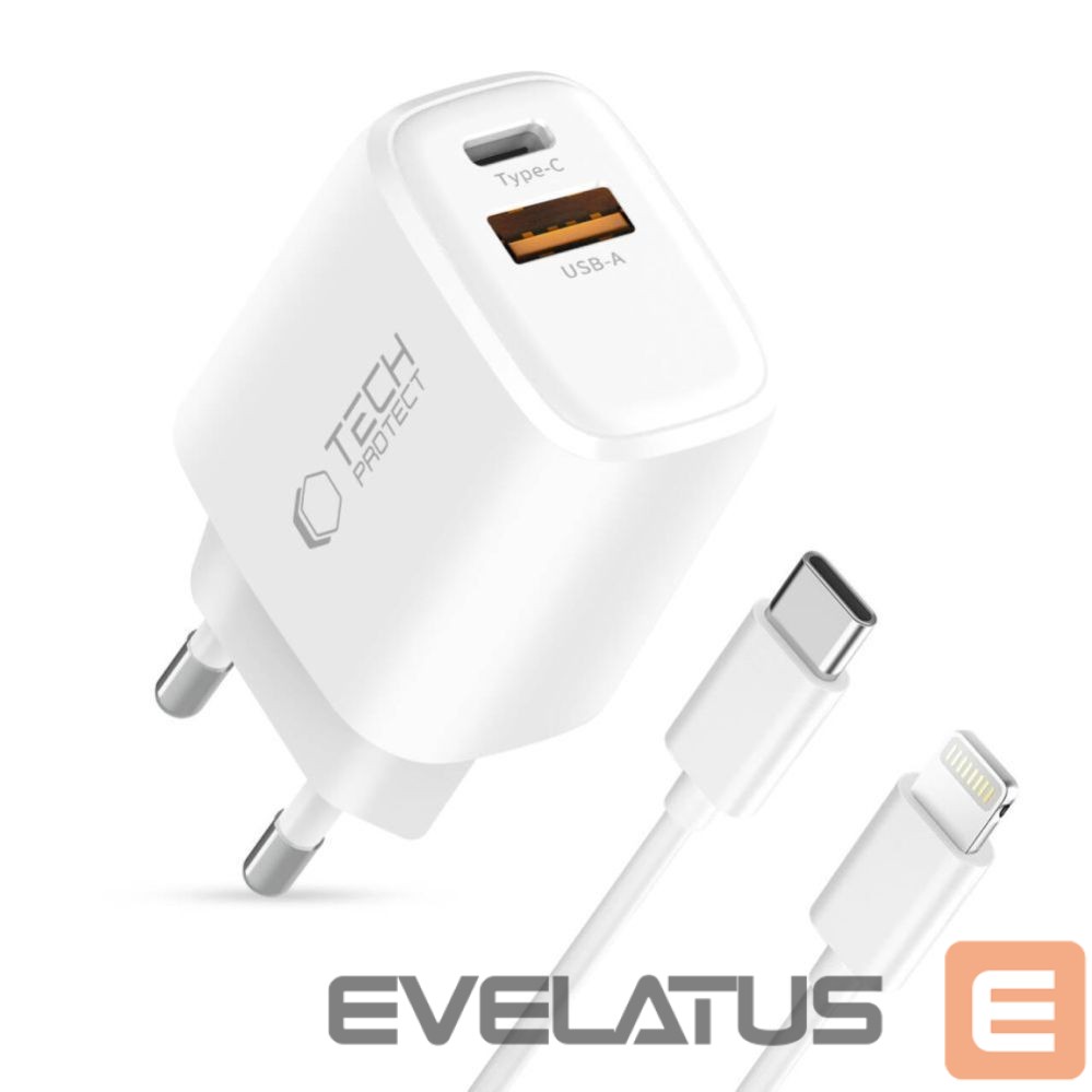 Другие товары Tech-Protect Tech-Protect NCA30 PD 30W QC3.0 USB-A / USB-C Wall Charger + USB-C / Lightning Cable 100cm - White