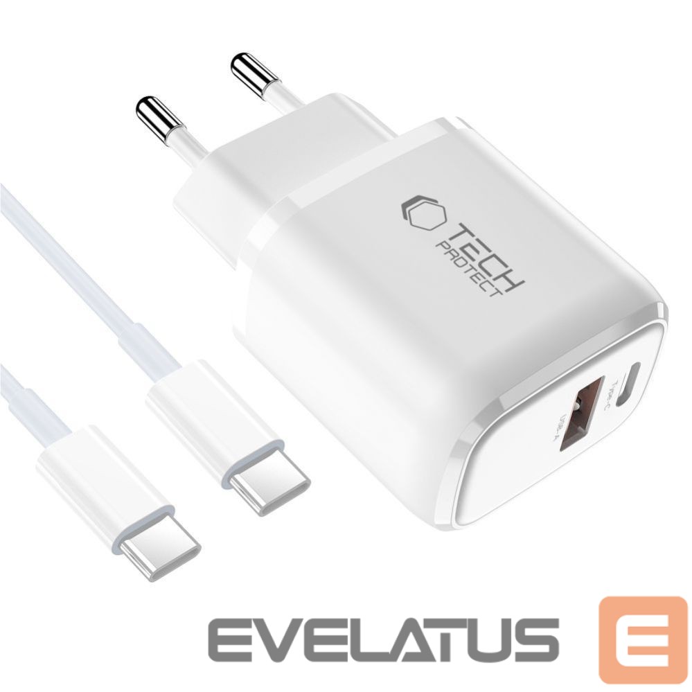 Другие товары Tech-Protect Tech-Protect NCA30 PD 30W QC3.0 USB-A / USB-C Wall Charger + USB-C / USB-C Cable 100cm - White