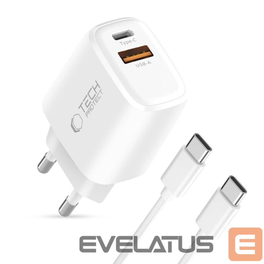Другие товары Tech-Protect Tech-Protect NCA30 PD 30W QC3.0 USB-A / USB-C Wall Charger + USB-C / USB-C Cable 100cm - White