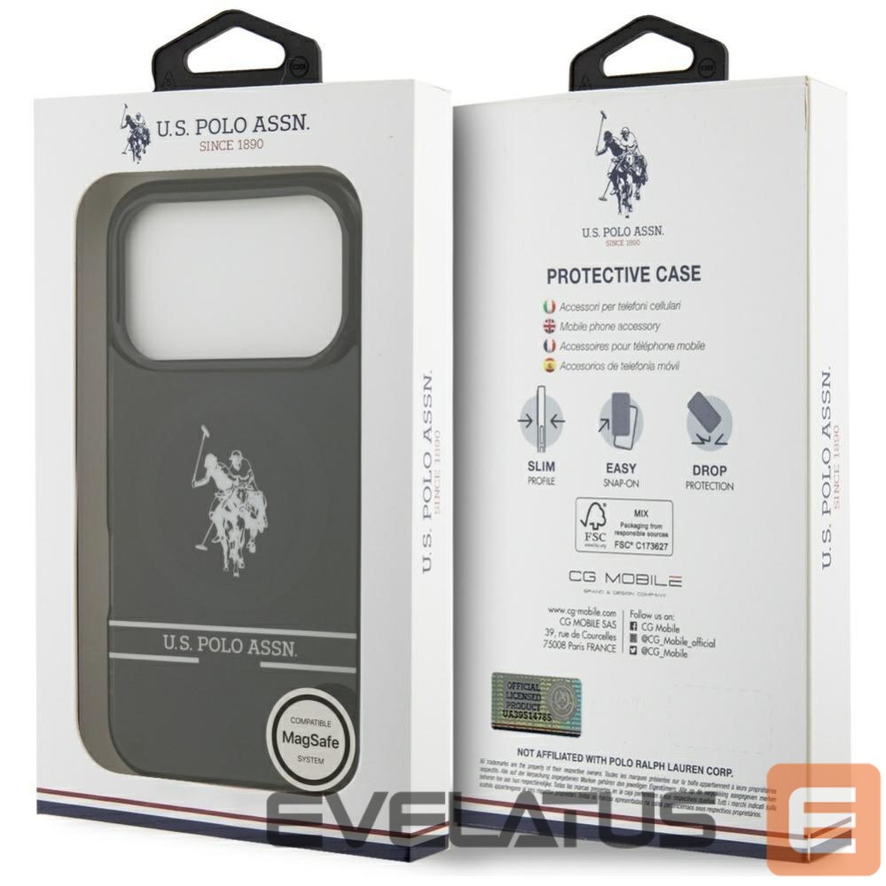 Другие товары U.S. Polo PU US Polo DH and Bottom Stripe Logo MagSafe Case for iPhone 17 Pro - Black