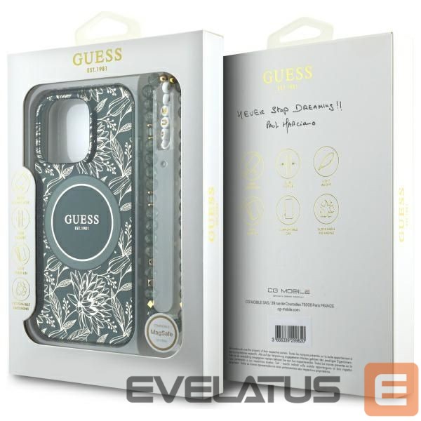 Другие товары Guess Guess IML Flowers Allover Electro With Pearl Strap MagSafe case for iPhone 16 Pro Max - green
