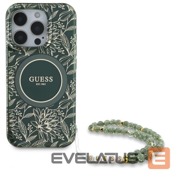 Другие товары Guess Guess IML Flowers Allover Electro With Pearl Strap MagSafe case for iPhone 16 Pro Max - green